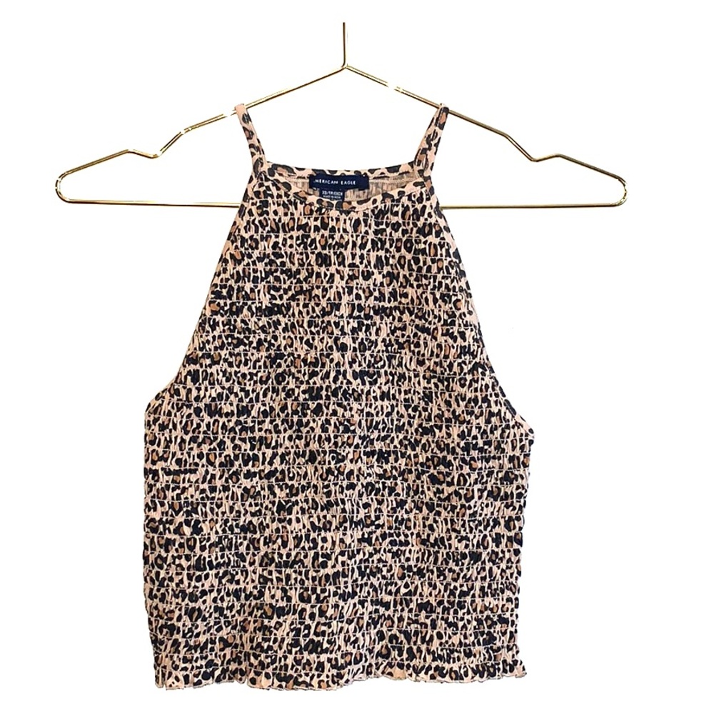 Leopard print high neck ruched tank